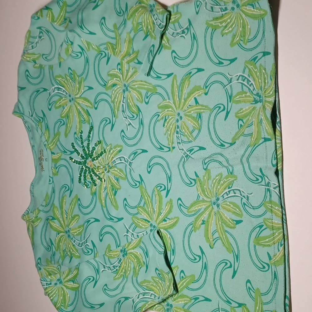Palm Grove petite size PS palm trees all over front w/ sequin on front